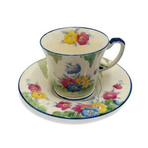 Crown Devon Fieldings Floral Tea Cup Set England 1930s Vintage